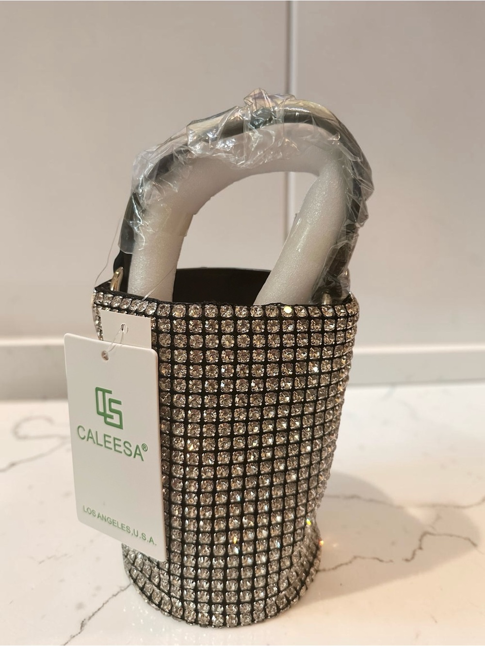 Caleesa Silver Rhinestone Mini Bucket Evening Bag - Picture 10 of 10
